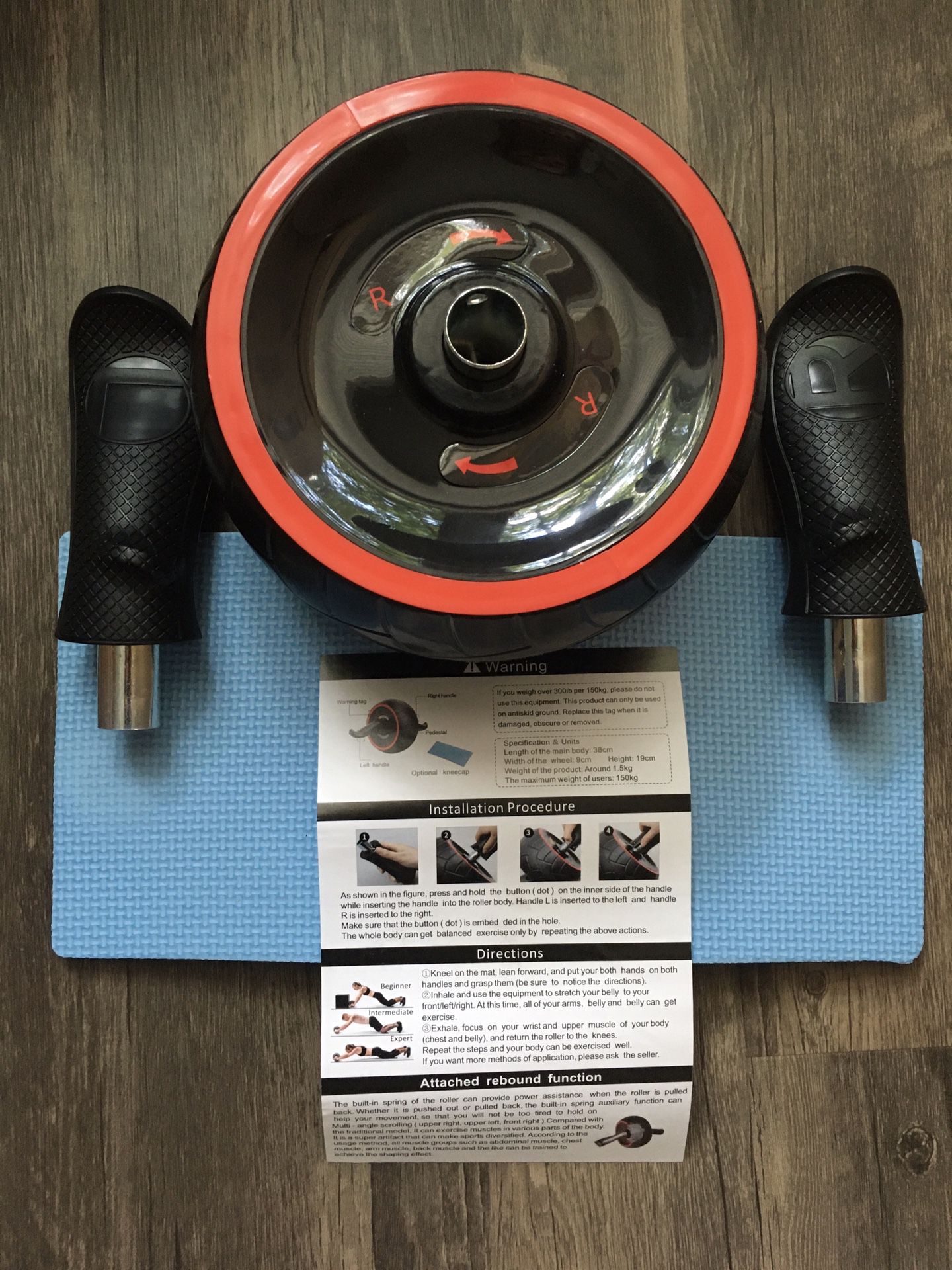 Fitness Ab Roller Wheel for Core Workout with Slight Rebound Function and Knee Pad