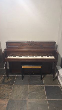 Vintage Cable Upright Piano w/ Bench – Antique Dark Wood Console Piano