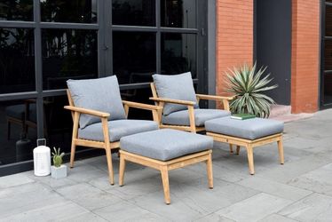 BRAND NEW 4 Pieces 100% FSC Certified Teak Wood Arm Sofa & Ottomans Seating Set