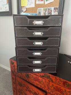 Brown pleather crafting office drawers