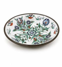 Vintage Turkish Iznik Style Floral Ceramic Shallow Bowl