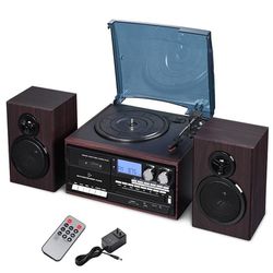 Bluetooth Vinyl Record Player Turntable Audio System Speakers


