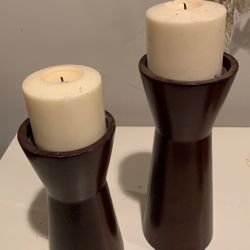 Mid-century Modern Dark Wood Candle Holders