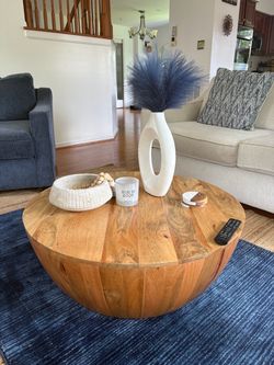 Round Solid Wood Drum Coffee Table