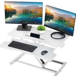 TechOrbits Standing Desk Converter - 37 Inch Adjustable Sit to Stand Up Desk Workstation, MDF Wood, Ergonomic Desk Riser with Keyboard Tray, Desktop R