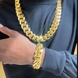 Miami Cuban Gold Plated Chain & Bracelet Set