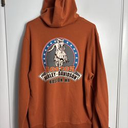 Harley Davidson Motorcycles Orange Paul Revere Boston Mens Large Hoodie Y2k