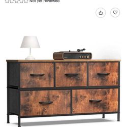 AOITUN 5 Drawer Fabric Dresser Rust Brown