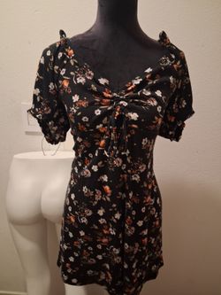Black Floral Mini Dress with Ruched Front