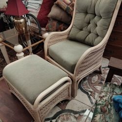 Wicker Chair, Ottoman, Side Table