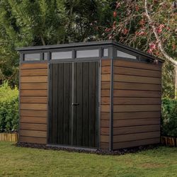Keter Signature Collection 9x7 Modern Outdoor Storage Shed, Walnut