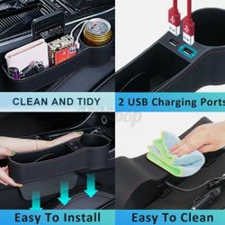 **Reduced Price** PU Leather Car Seat Gap Storage Box Crevice Organizer Pocket 2 USB Cup Holder 