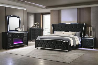 sophisticated style bedroom set wrapped with velvet upholstery in black