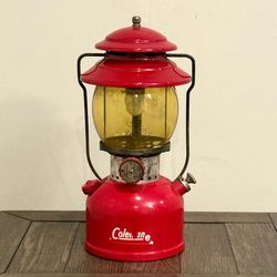 Coleman Model 200A Cherry Red Single Mantle Lantern 1964 Amber Pyrex Globe 1964
