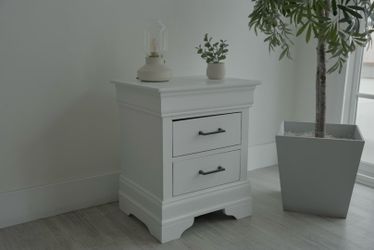 Modern White Solid Wood Nightstand | Refinished | 2 Drawer