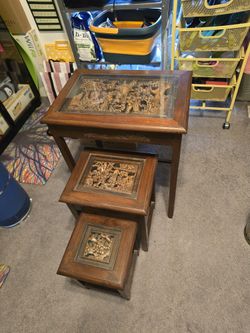 Vintage Nesting Tables With Glass Tops