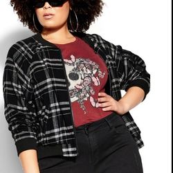 CCX Check Bomber Jacket - black plus size L (20) Brand new