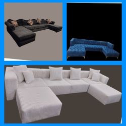 Brand NEW 6x15x6ft And 11x11ft Or 6x13x6ft SECTIONAL COUCHES Sofas CHAISE, Corduroy Cream FABRIC, Black , Navy FABRIC Made 