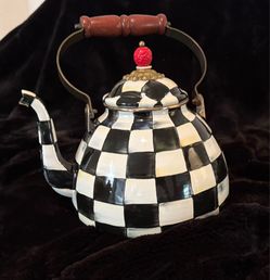 Mackenzie  Childs 3Qt Enamel Tea Kettle - Courtly Check