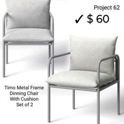 Brand New in Box  Set Of 2 Timo Metal  Frame Dinning Chair  with Cushion  Outdoor/ Indoor 