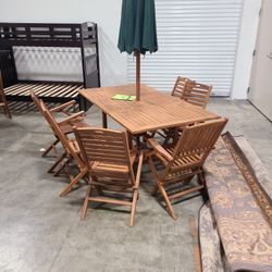 Solid Teak Outdoor Set With Umprela And 6 Chairs