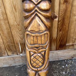 Vintage American Tiki Designs 2003 Signed Hand carved Wood Hawaii Tiki 