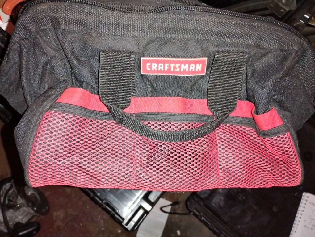 Craftsman Red And Black Canvas Tool Tote With Handles &Zipper