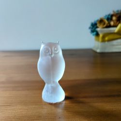 VIntage Frosted Crystal Glass Owl Figurine