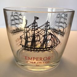 Vintage Nautical Ship Glass Ice Bucket Barware