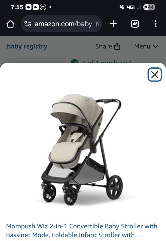 Mompush Wiz 2-in-1 Convertible Baby Stroller with Bassinet Mode, Foldable Infant Stroller with Reversible Seat and Large UPF 50+ Canopy