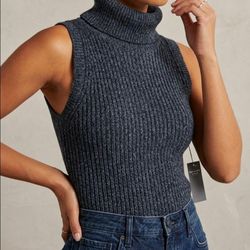 NWT Abercrombie & Fitch Navy Blue Ribbed Sleeveless Turtleneck Sweater Tank- M