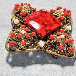 Vintage 1930s Austrian/Czech (Bohemian) W. Germany Filigree Brooch 2.5"
