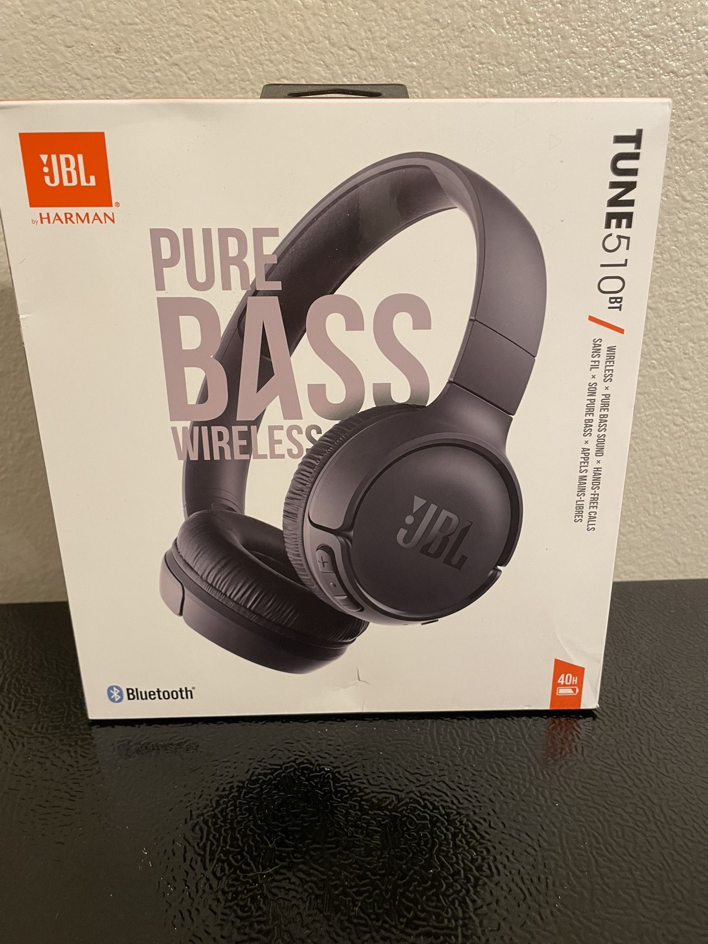 JBL Tune 510BT Pure Bass Wireless Bluetooth On-Ear Headphones 40 Hrs-Black