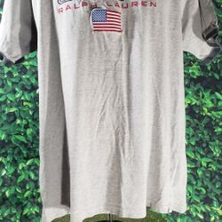 Vtg 90s Men’s Chaps Ralph Lauren Flag Spell Out Gray T-Shirt SZ Large