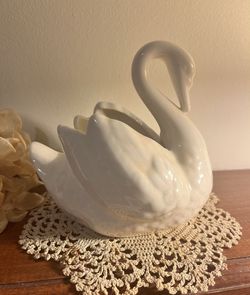 Vintage Ceramic White Swan Planter