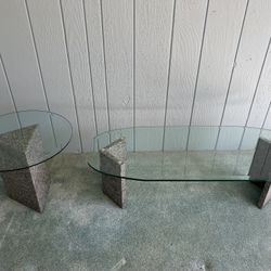 Modern Glass And Granite Coffee Table Set