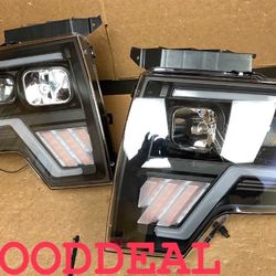 *SCRATCHES* #OH84 FIT 2009-2014 Ford F-150 F150 Black LED DRL Halogen Headlight Head Lights Pair Set