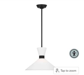 Generation Lighting DJP1091MBK Belcarra Medium Pendant with a matte black finish and etched white glass shade.