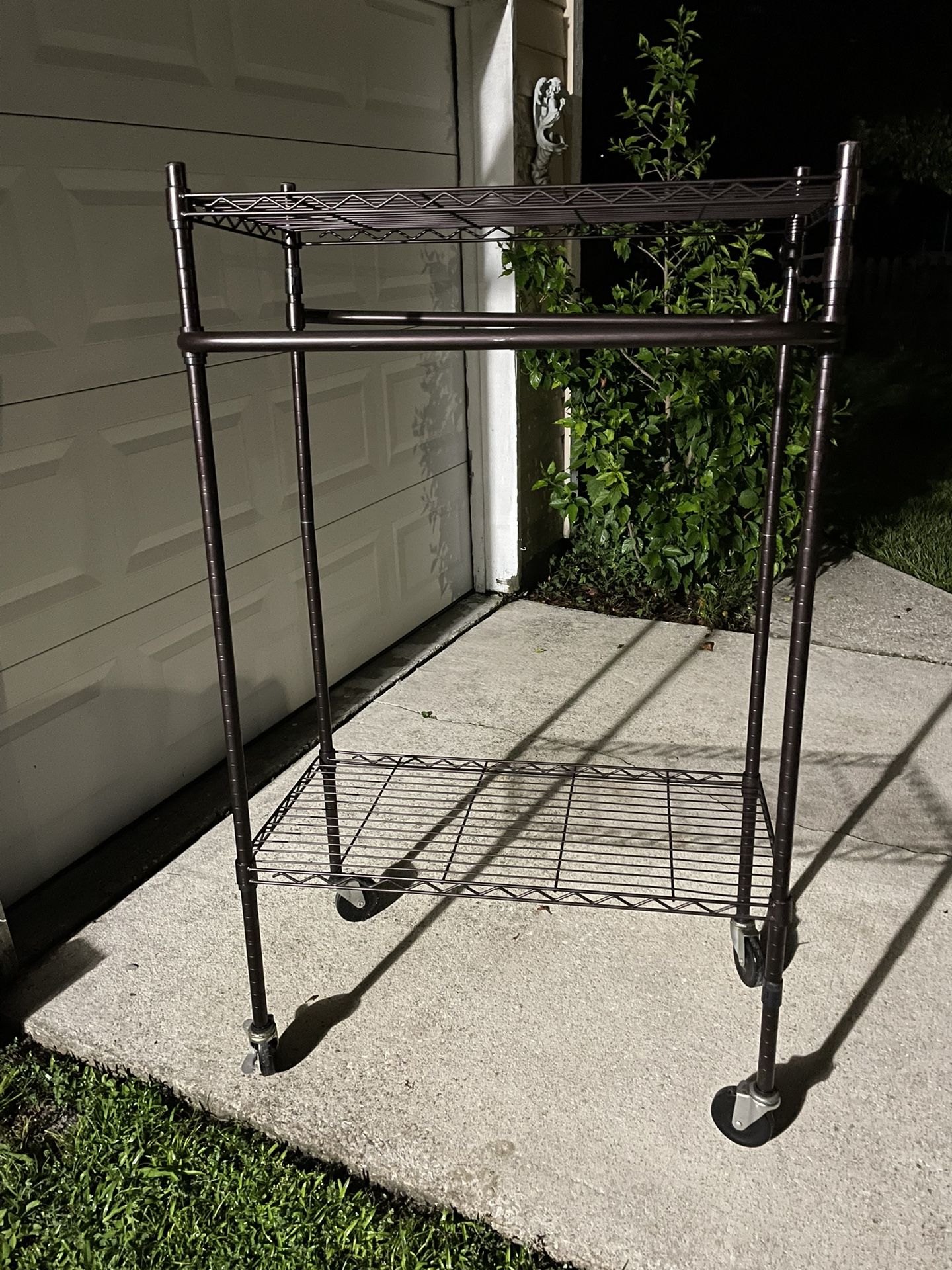 Metal garment or clothing rack with locking wheels heavy duty, Brown