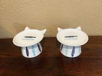 2 Cat Ceramic Bowls For Wet Food 3.5” H By 5.5” Wide…$15