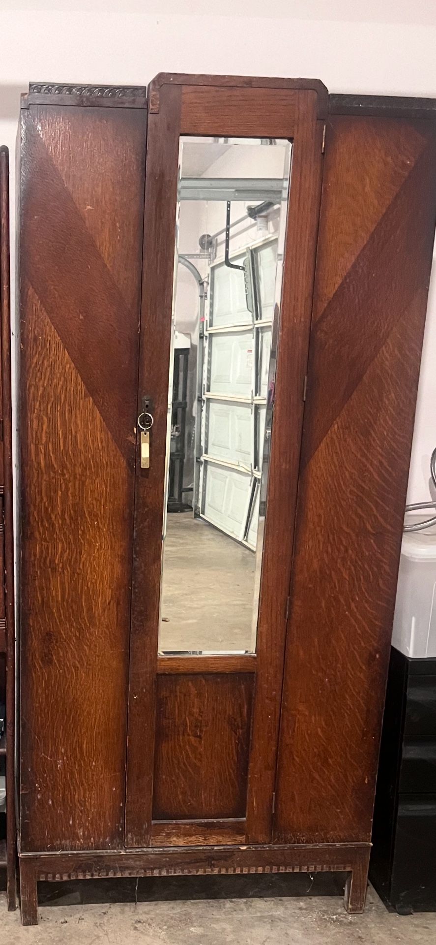 Antique Wood Wardrobe / Armoire with Mirror & Key