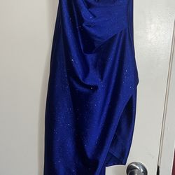 Blue Glitter Asymmetrical Prom Dress