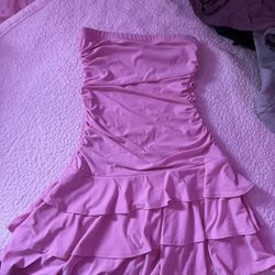pink ruffled short dress