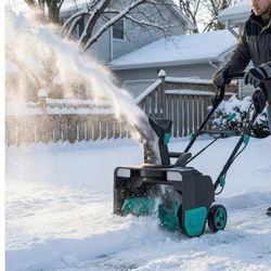 Electric Snow Blower Corded- 15-amp Brushless Motor 25FT Throwing Distance, 180° Rotating Chute Walkways Deck Driveways Snow Thrower, Snow Blaster Dua