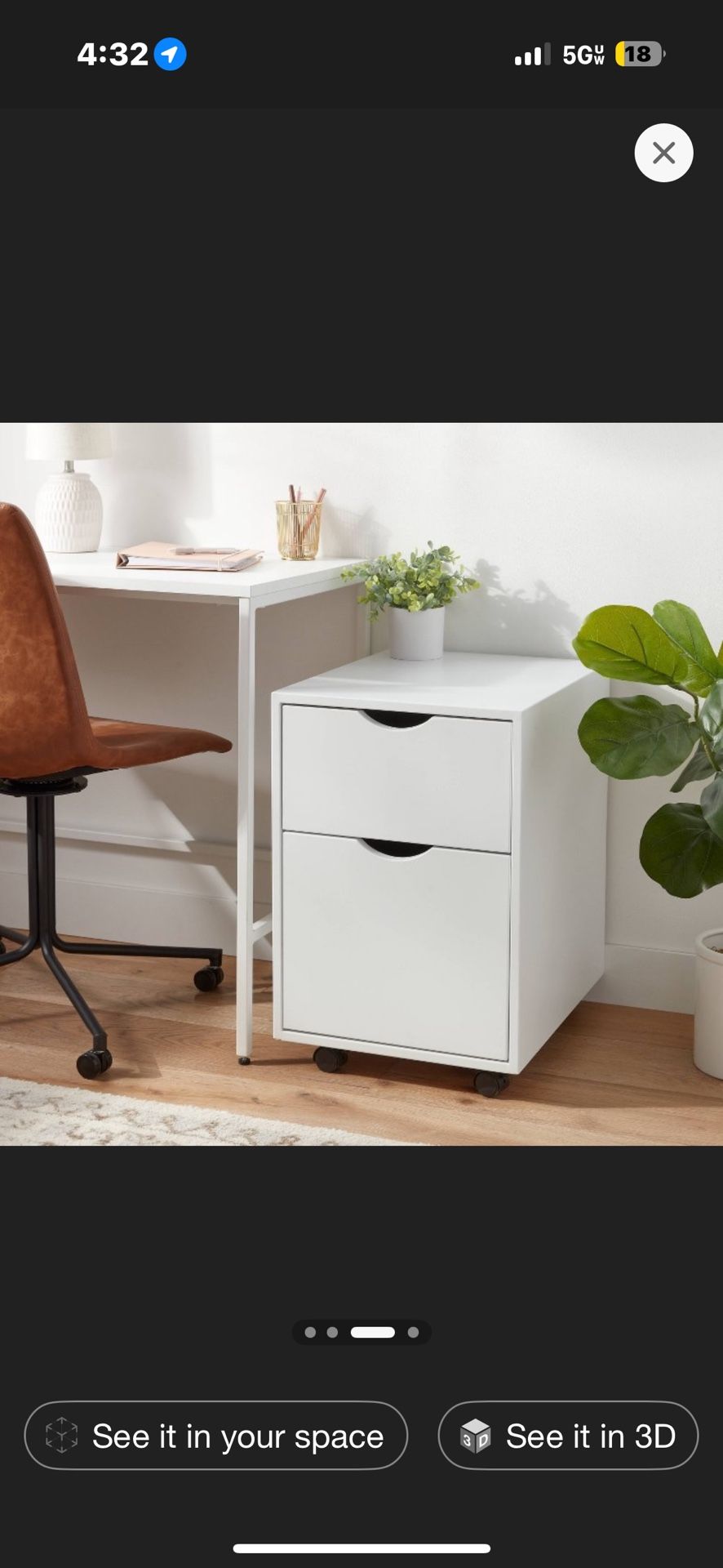 Metal File Cabinet with Two Drawers White - Brightroom™: Office Furniture, Locking Wheels, Powder-Coated Metal Frame