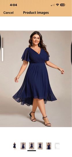 Navy Blue Chiffon Flutter Sleeve Midi Dress