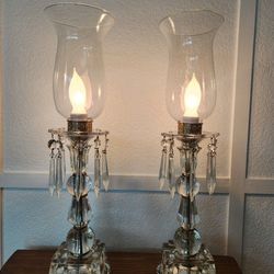 Pair Vintage Glass Crystal Prism Lamp