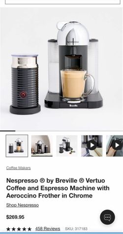 Nespresso ® by Breville ® Vertuo Coffee and Espresso Machine with Aeroccino Frother in Chrome