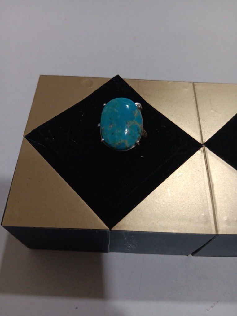 Nature Turquoise S925 Ring Size 7.5 Stone Size 18x13mm 