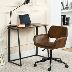 Homy Casa ROSS KD Suede Brown Black Office Chair, Adjustable Faux Suede Ergonomic Desk Chair Open Box